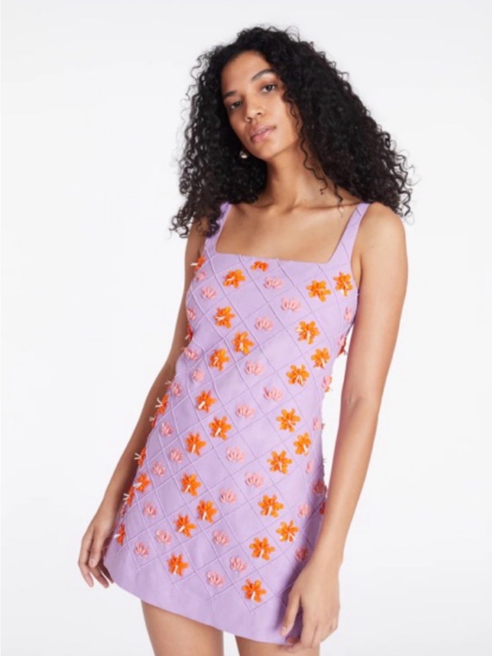 Tanya Taylor Barton Mini Dress - Lavender Floral Beaded Mini Dress